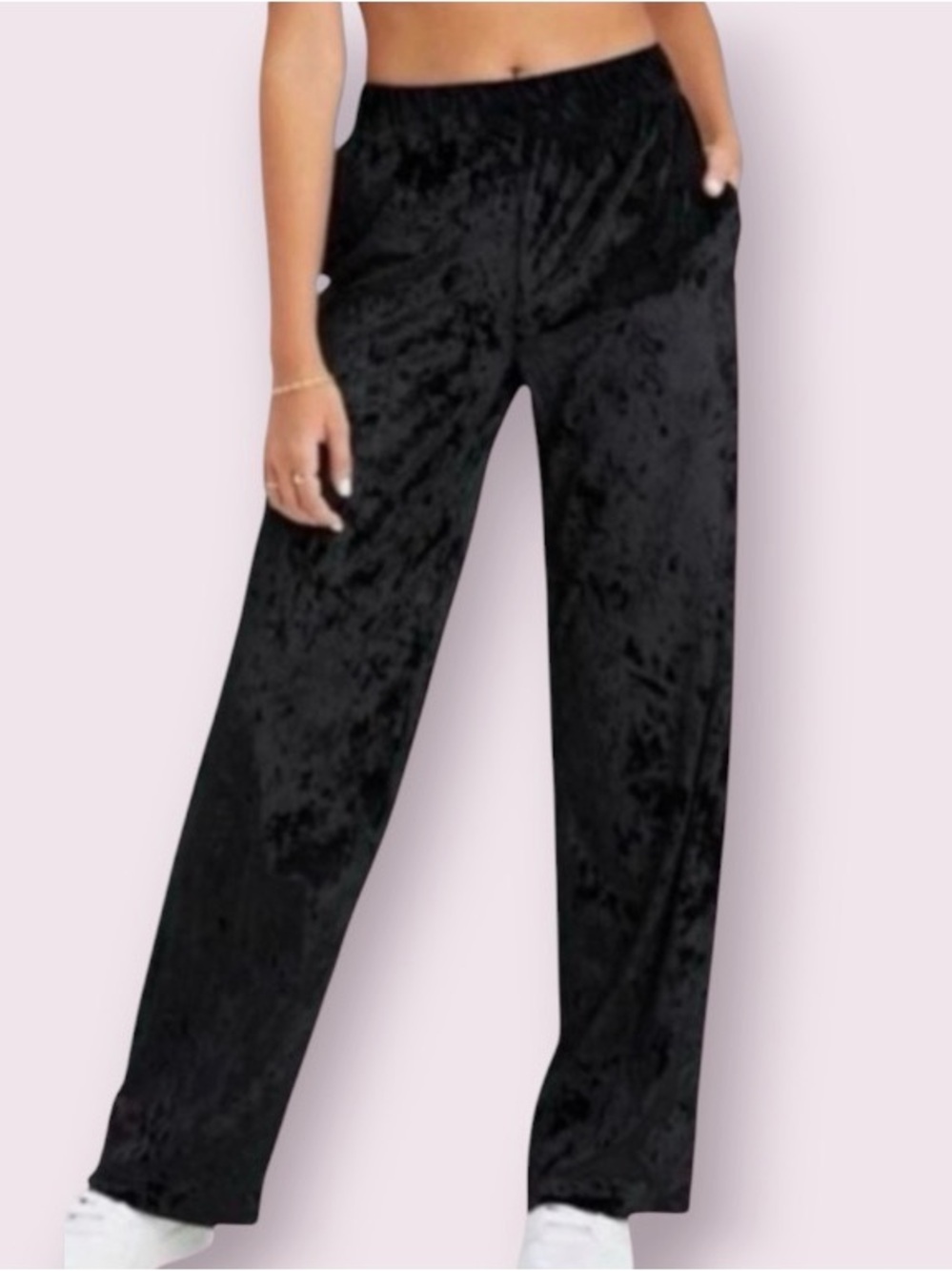Fabletics Go-To Crushed Velour Wide Leg Pull On Pants Black Size Medium